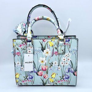 Aldo Blue Floral Scarf Satchel Crossbody